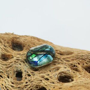 Blue and Green Metallic European Glass Charm Bead with Silver Core Center